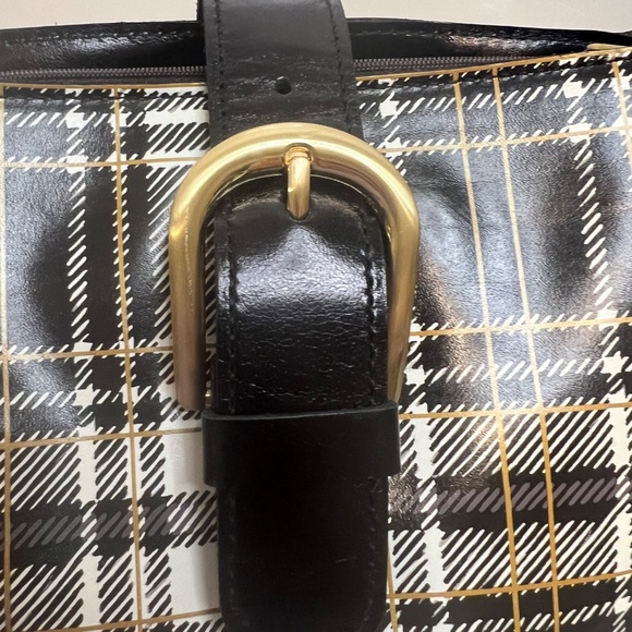 Patricia Nash Irving Leather Satchel with Crossbody Strap Black and White Plaid - Picture 7 of 16